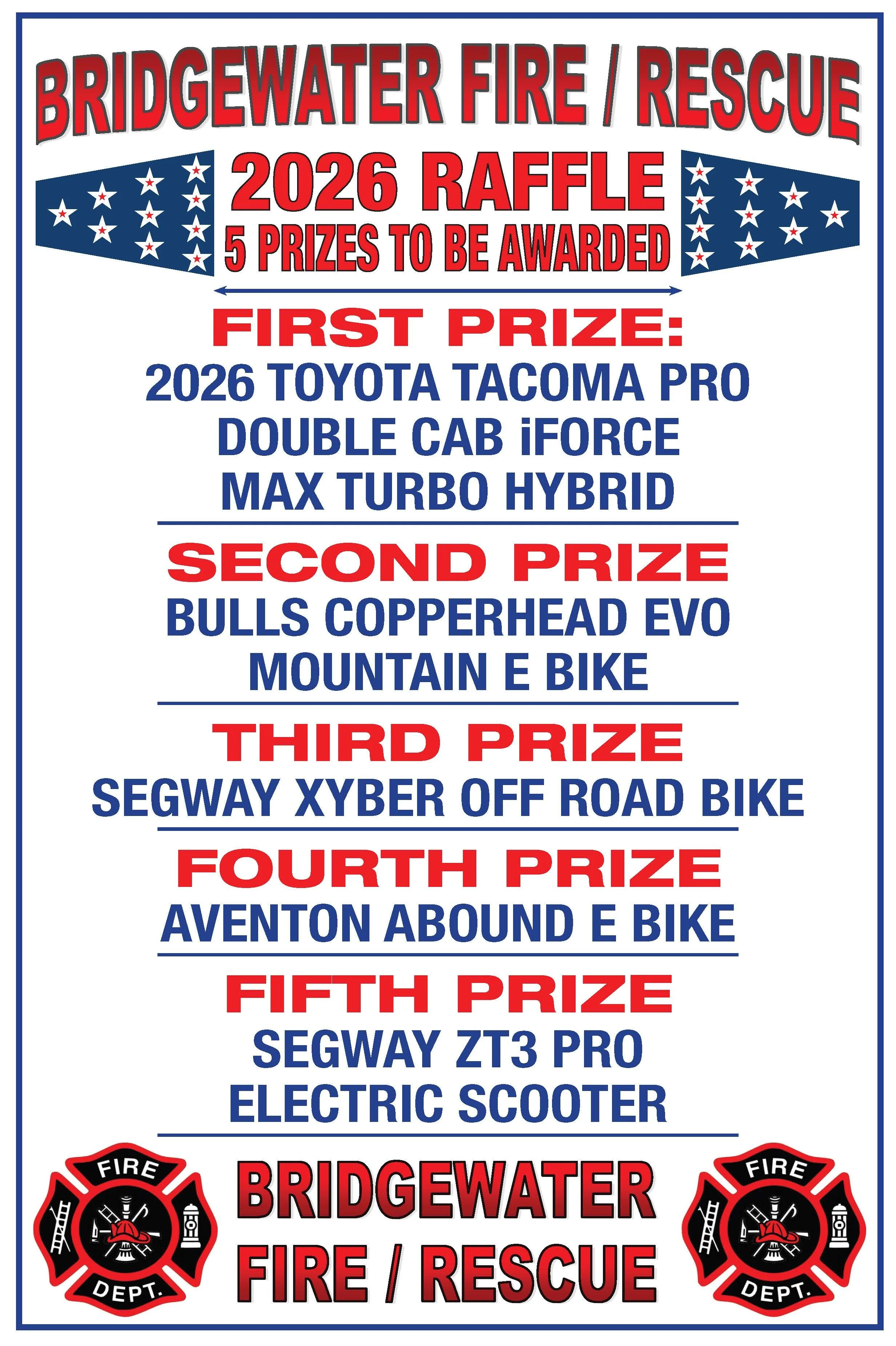 2026 Bridgewater Fire and EMS raffle sign